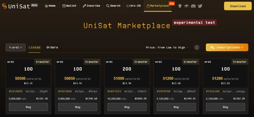UniSat marketplace