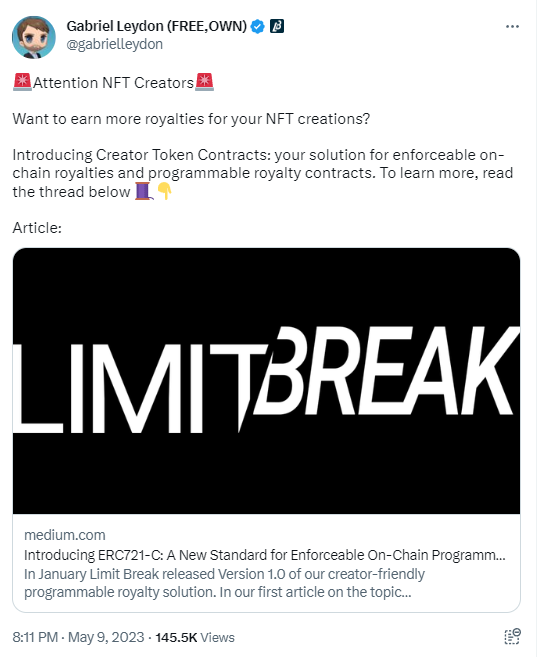 Limit Break и Gabriel Leydon недавно выпустили ERC721-C.